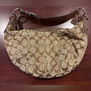 Brown Coach monogram canvas shoulder bag